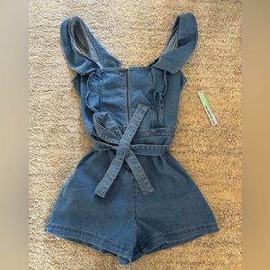 Nordstroms denim romper with ruffle straps size small